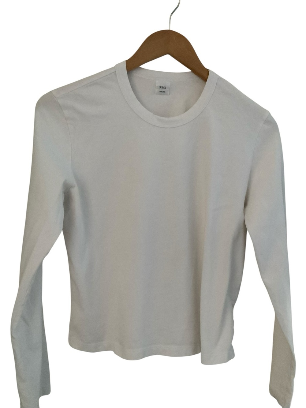 LESET White Long Sleeve Crewneck Cotton Tee XS